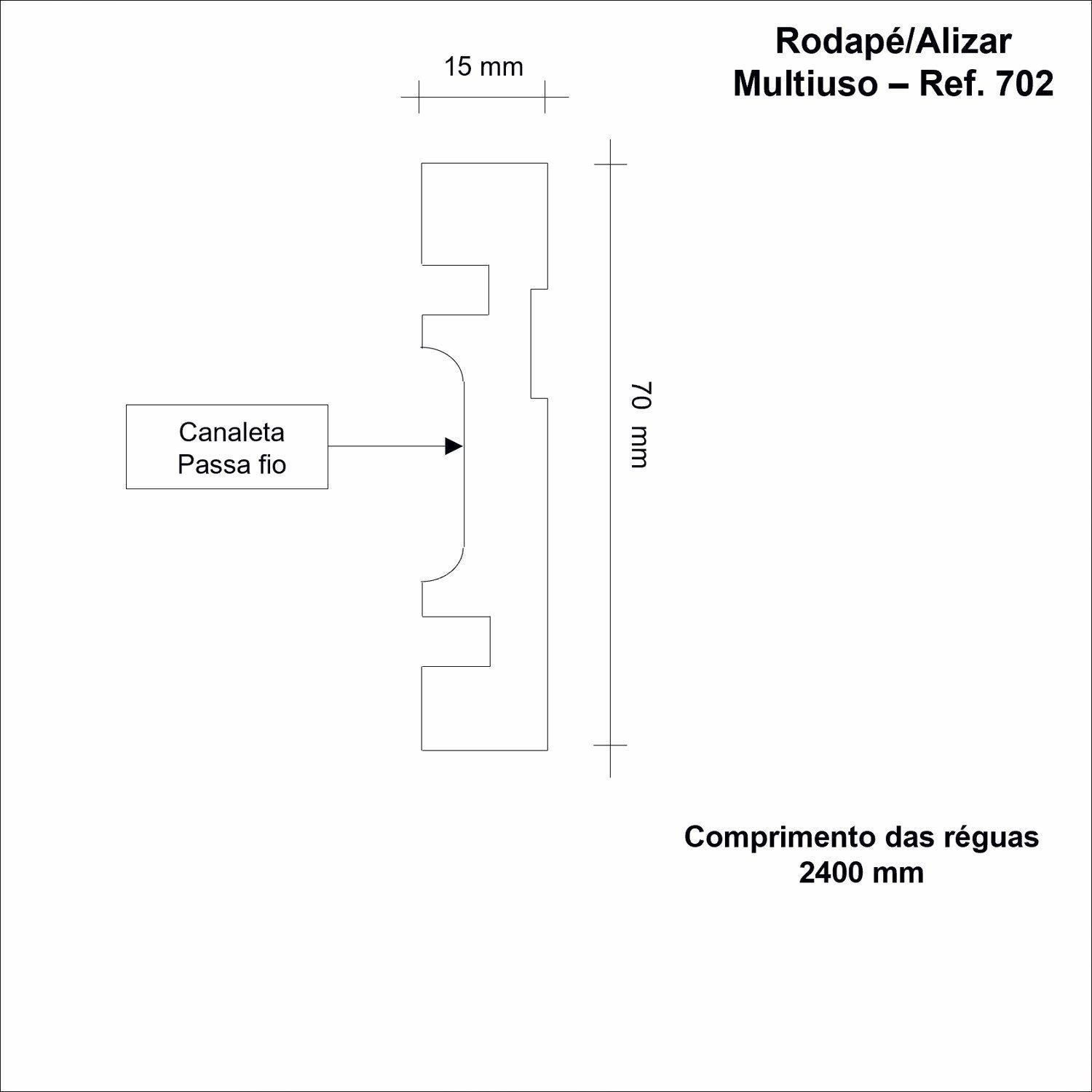 Rodapé de MDF 7cm x 15mm x 2,40m com Friso Resistente a Umidade Moldufama 702 - 3
