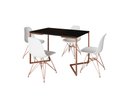 Ver imagem 2 de Mesa Industrial Base Ferro Cobre em V Tampo 137x90 Preto 4 Cadeiras Eames Assento Branco Ferro Cobre
