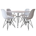 Ver imagem 1 de Mesa De Jantar Quadrada Branca 90Cm Com 4 Cadeiras Brancas Base Ferro Preto Cor: Preto