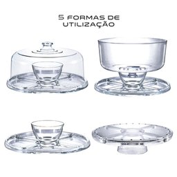 Boleira Porta Bolo,tortas,petisqueira de Vidro 5 em 1 com Suporte e Tampa de Vidro Ruvolo Monaco - 2