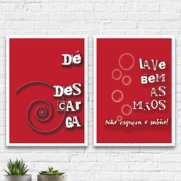 Kit 2 Quadros Lembretes Para Banheiro 45x34cm - com vidro:Madeira branca - 1