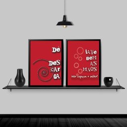 Kit 2 Quadros Lembretes Para Banheiro 45x34cm - com vidro:Madeira branca - 2