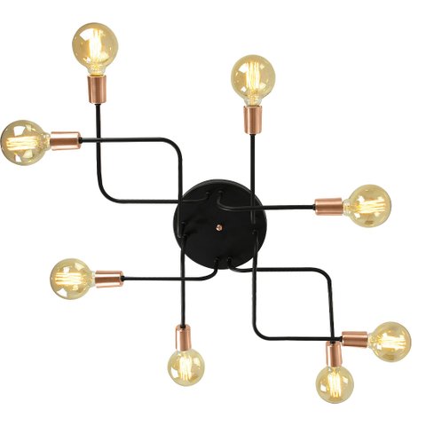 Lustre Plafon Hashtag Preto Com Cobre De 8 Braços
