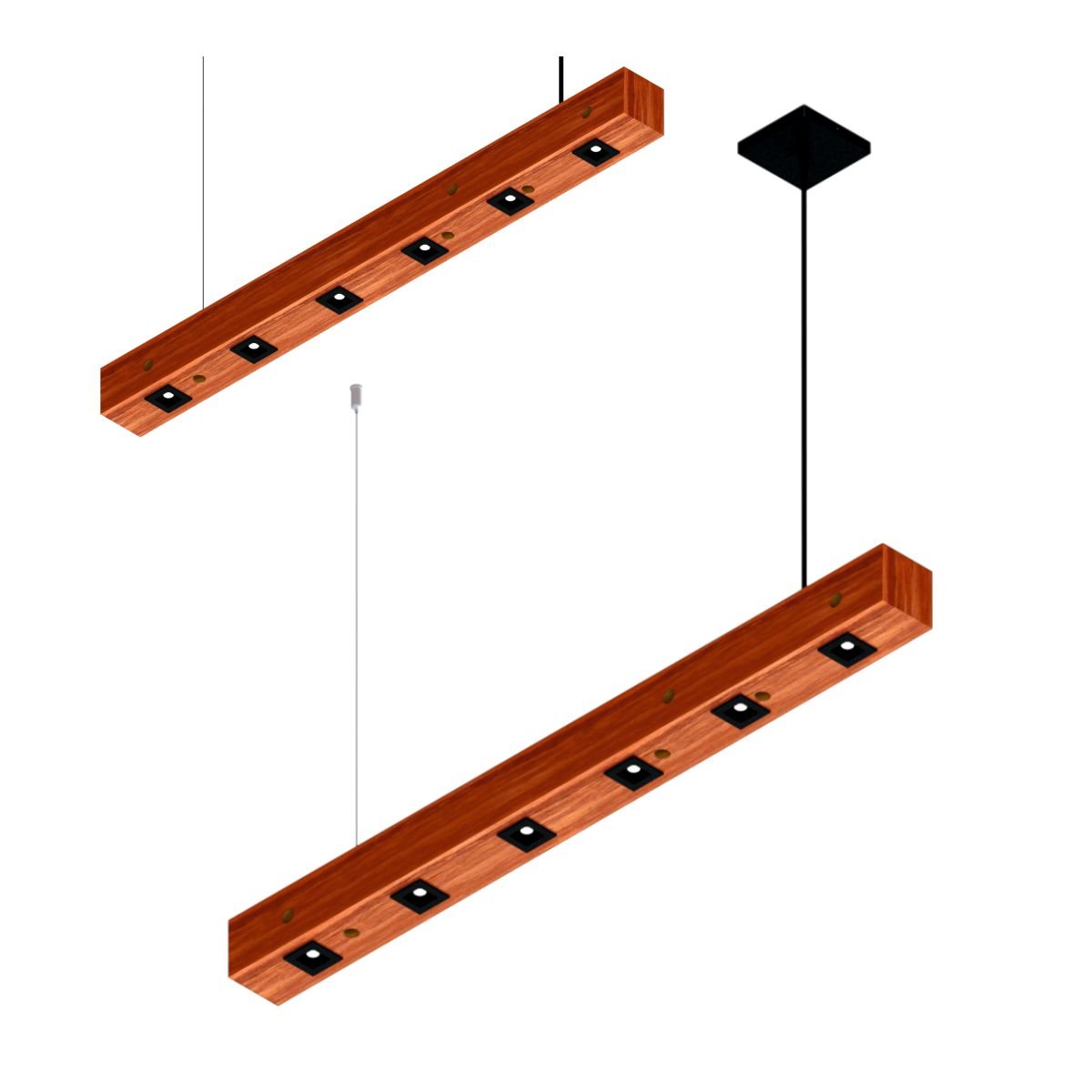 Pendente Horizontal Perseu 12w com 6 Spots Led - Madeira Maciça - 2