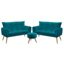 Ver imagem 1 de Kit 2 Poltronas Namoradeira Beta com Puff Solar Suede Azul Turquesa Aradecor