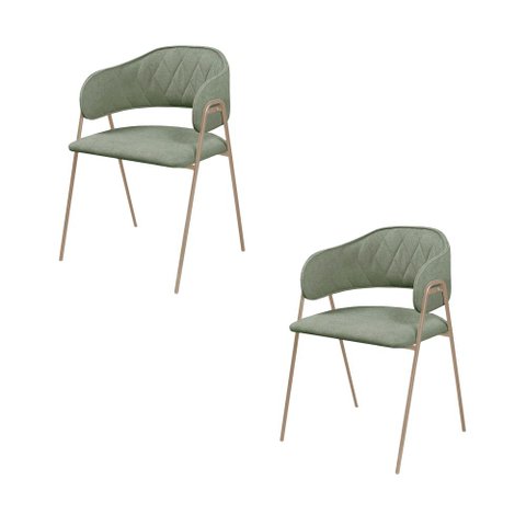 Conjunto 2 Cadeiras Veneza no Boucle Verde e Metal Champanhe