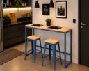 Ver imagem 1 de Mesa Jantar Aparador Bancada Alta Industrial 190x70cm Tampo Bege Pés Azul