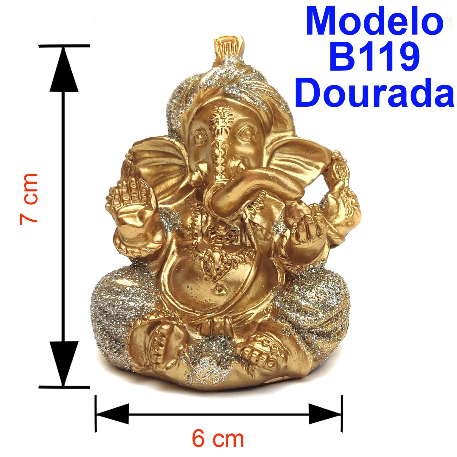 Ganesha Hindu Deus Sorte Prosperidade Sabedoria Resina Estat - Dourada - 3