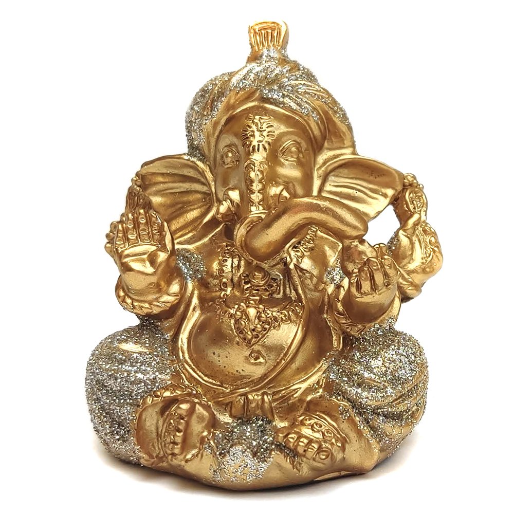 Ganesha Hindu Deus Sorte Prosperidade Sabedoria Resina Estat - Dourada - 1