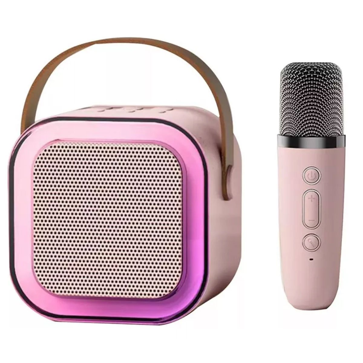 Caixa de Som Bluetooth Microfone Karaoke Altera Voz Efeito RGB Iluminaçao LED Caixinha Alto Falante  - 7