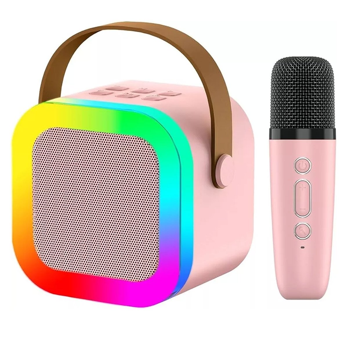 Caixa de Som Bluetooth Microfone Karaoke Altera Voz Efeito RGB Iluminaçao LED Caixinha Alto Falante  - 8