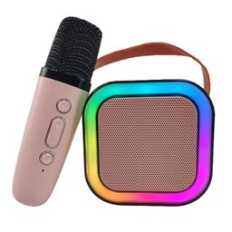 Caixa de Som Bluetooth Microfone Karaoke Altera Voz Efeito RGB Iluminaçao LED Caixinha Alto Falante  - 1