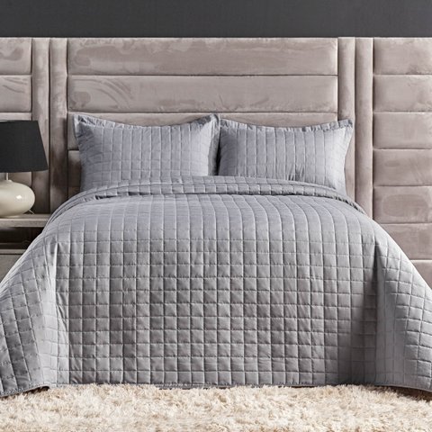 Kit Colcha Cobre Leito Cama Solteiro 2 Peças 300 Fios Porta Travesseiro Matelado Várias Cores Cinza