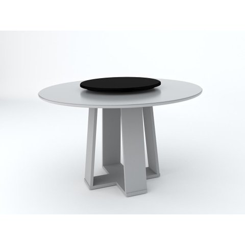 Mesa de Jantar Redonda Isabela 1,35m com Tampo Giratório Off White/off White/preto - New Ceval