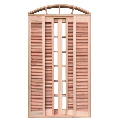 Porta Balcão de Correr de Madeira Padrão Cedro Veneziana em Arco Bat.14 Cm-2.35(a)x1.50(l)