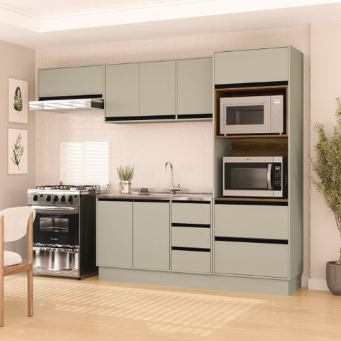 Cozinha Compacta 4 Peças 250035 sem Tampo Koya Verde Oliva Politorno Móveis