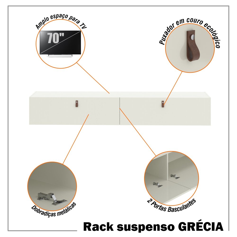 Rack Suspenso para Tv até 70 Polegadas 2 Portas Grécia 180cm - 3