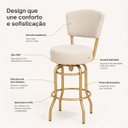 Ver mais imagens de Banqueta Alta Bar Giratória com Encosto Cor Dourado Fosco Assento Cor Linho Bege Grosso Confortável