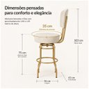 Ver imagem 6 de Banqueta Alta Bar Giratória com Encosto Cor Dourado Fosco Assento Cor Linho Bege Grosso Confortável