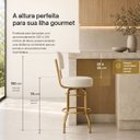 Ver imagem 7 de Banqueta Alta Bar Giratória com Encosto Cor Dourado Fosco Assento Cor Linho Bege Grosso Confortável