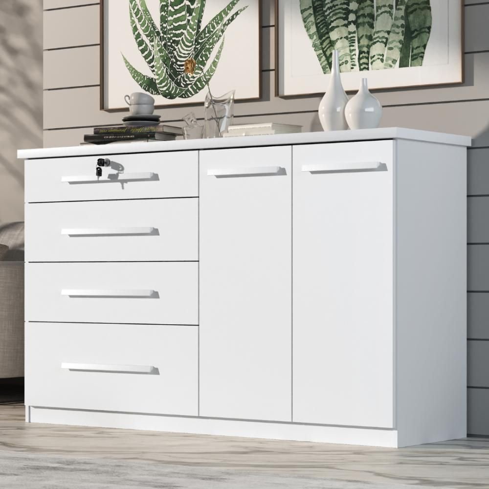 Comoda Mariah 4 Gavetas 2 Portas com Chave Branco | MadeiraMadeira