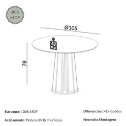 Conjunto de Jantar Mesa Redonda Mdf e 4 Cadeiras Tela Palha - 7