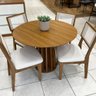 Conjunto de Jantar Mesa Redonda Mdf e 4 Cadeiras Tela Palha - 1