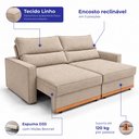 Ver imagem 3 de Sofá Retrátil e Reclinável 2,65m Toronto com Espuma D33 Linho Bege Claro Cama Inbox