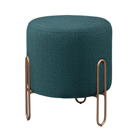 Puff Mali Base Bronze Linho Azul