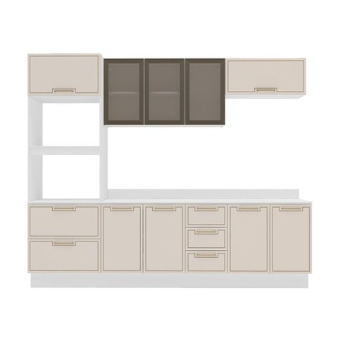 Cozinha Completa Amara 10 Portas 4 Gavetas com Vidro 40250782 Creme/branco - Politorno