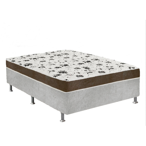 Cama Box Casal Suede Cinza + Colchão Casal Suede Marrom Orto Molas Ensacada 138x188x55