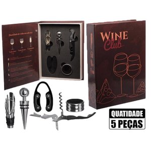 Jogo Acessorios P/vinho Profissional Modelo Livro 5pçs Inox Vin-011 Hauskraft