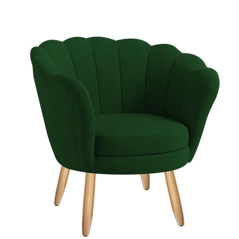 Poltrona Decorativa Pétala Veludo Verde Pés Palito