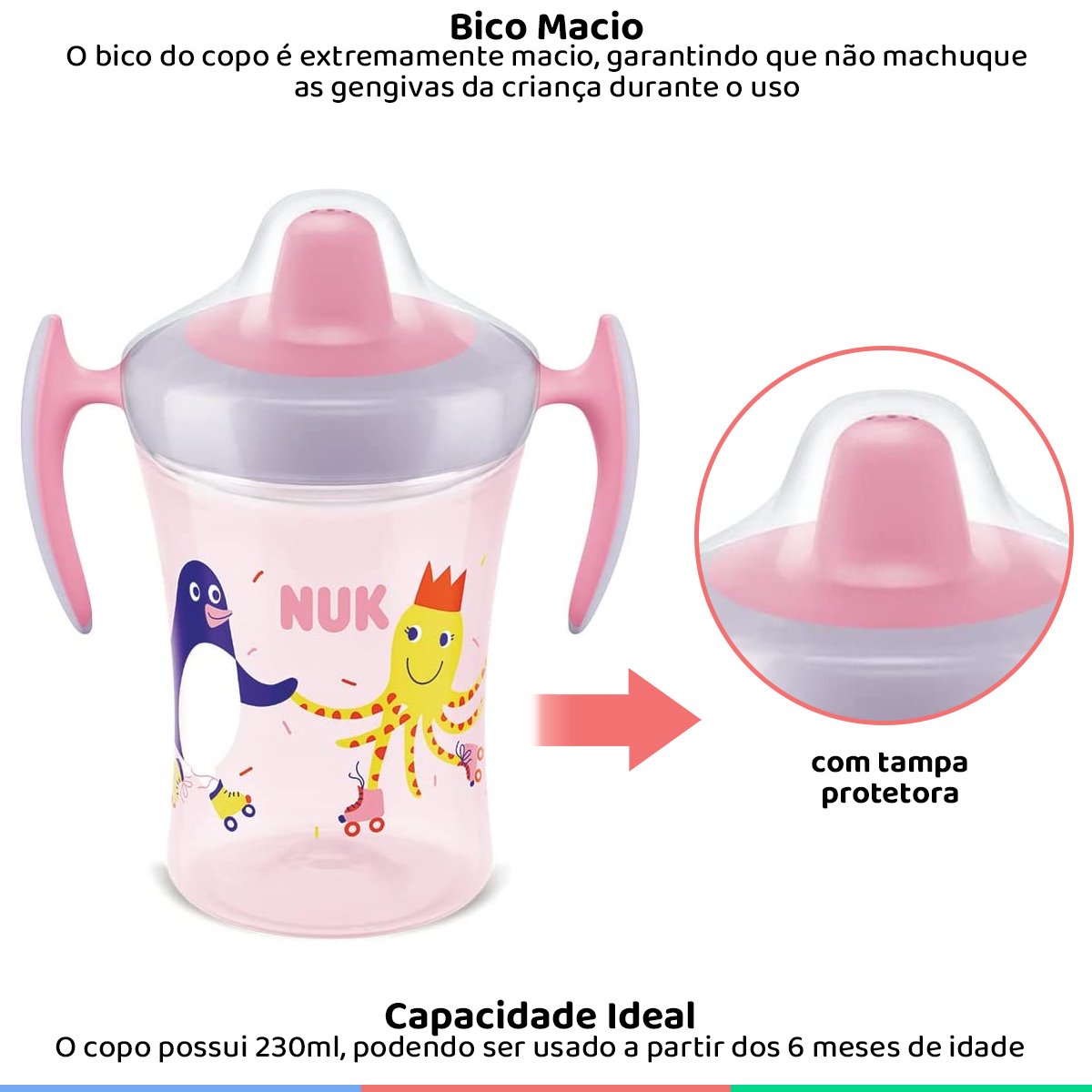 Copo de Treinamento Infantil Alça e Bico de Silicone 230ml Para Bebê +6 ...