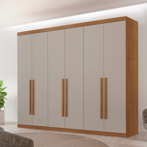 Guarda Roupa Divino Casal 6 Portas 4 Gavetas MDF Marrom/Imbuia/Off White