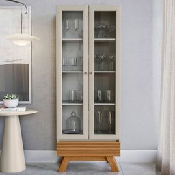 Cristaleira Marsala 2 Portas 3 Prateleiras Nature/off White - Linea Brasil - 1