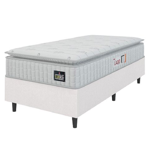 Cama Box Solteiro Colchão Espuma D45 Lazio Pillow Top 88x188x62cm Branco Hellen – Suporta até