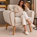 Ver imagem 7 de Kit 2 Poltronas Decorativa Linho Premium Base Madeira Maciça Aurea