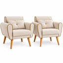 Ver imagem 2 de Kit 2 Poltronas Decorativa Linho Premium Base Madeira Maciça Aurea