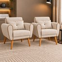 Ver imagem 1 de Kit 2 Poltronas Decorativa Linho Premium Base Madeira Maciça Aurea