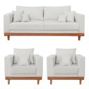 Ver imagem 1 de Kit 2 Poltronas Living + Sofá 2 Lugares Base Madeira Linho Cor:bege