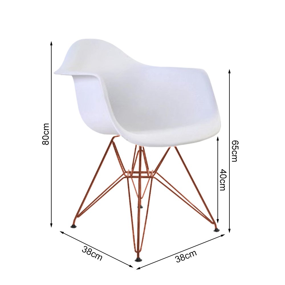 Mesa Industrial Jantar Branca 137x90cm Base Cobre V com 6 Poltronas Eames Eiffel Brancas Base Cobre - 6