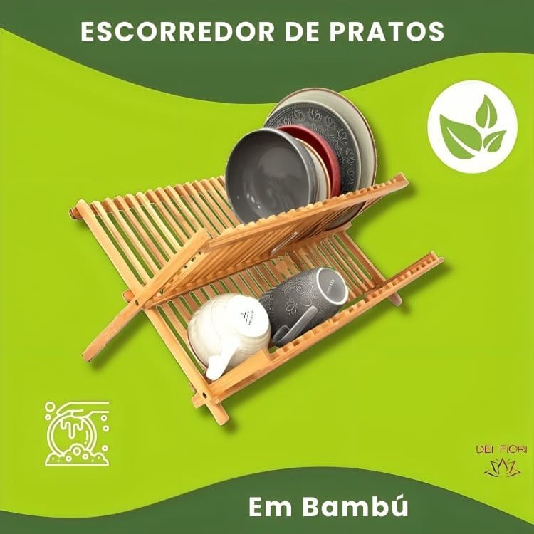 Escorredor Pratos Louça Pia Bambu Natural Dobravel Madeira Resistente Sustentavel Cozinha Divisorias - 8