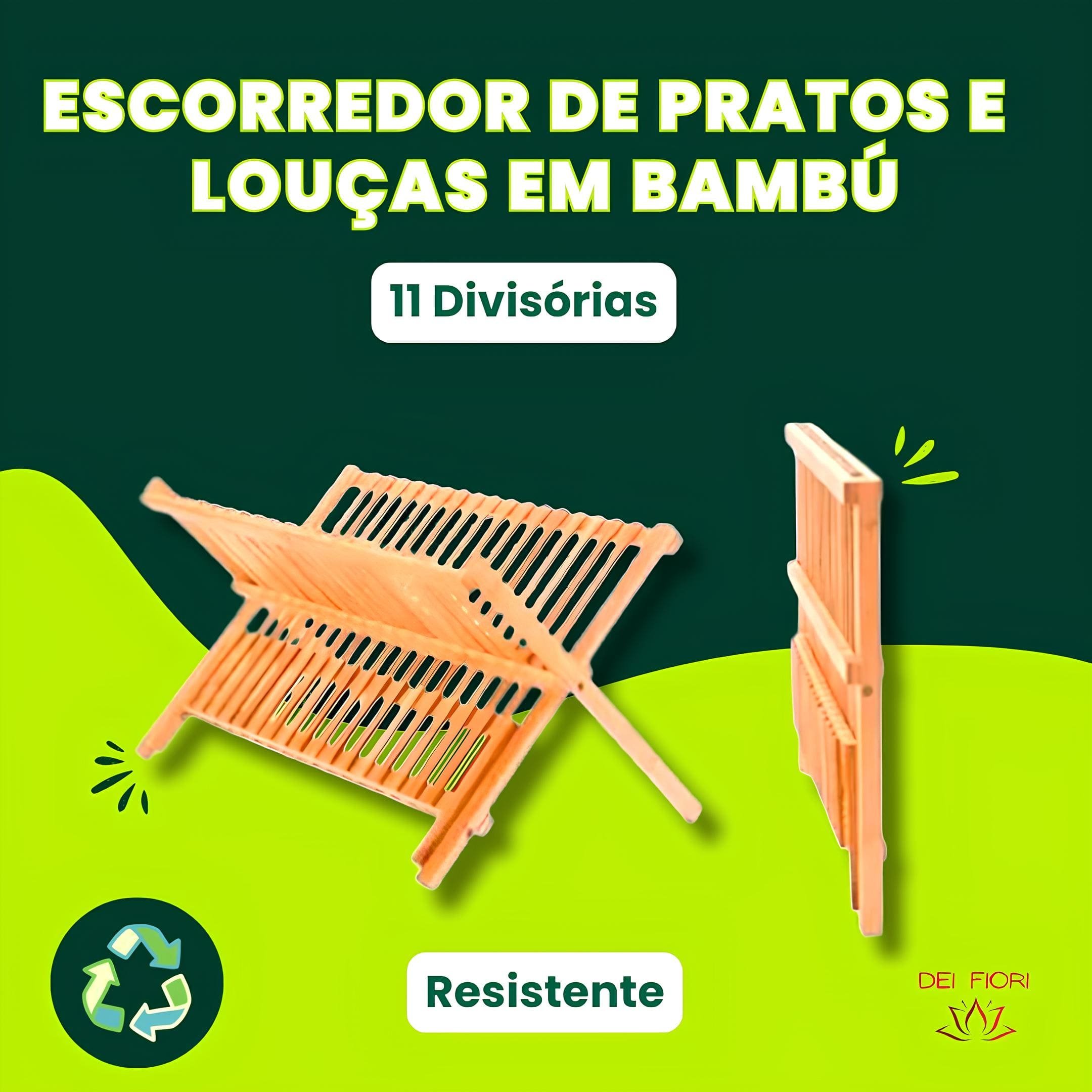 Escorredor Pratos Louça Pia Bambu Natural Dobravel Madeira Resistente Sustentavel Cozinha Divisorias - 6