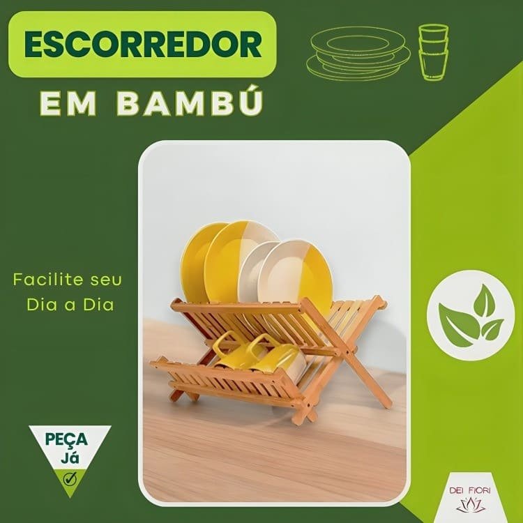 Escorredor Pratos Louça Pia Bambu Natural Dobravel Madeira Resistente Sustentavel Cozinha Divisorias - 7