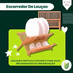 Escorredor Pratos Louça Pia Bambu Natural Dobravel Madeira Resistente Sustentavel Cozinha Divisorias - 5