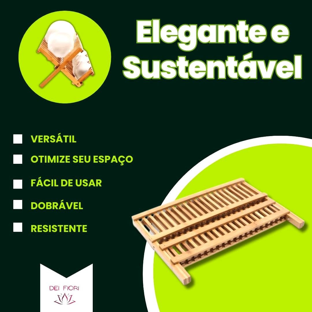 Escorredor Pratos Louça Pia Bambu Natural Dobravel Madeira Resistente Sustentavel Cozinha Divisorias - 4