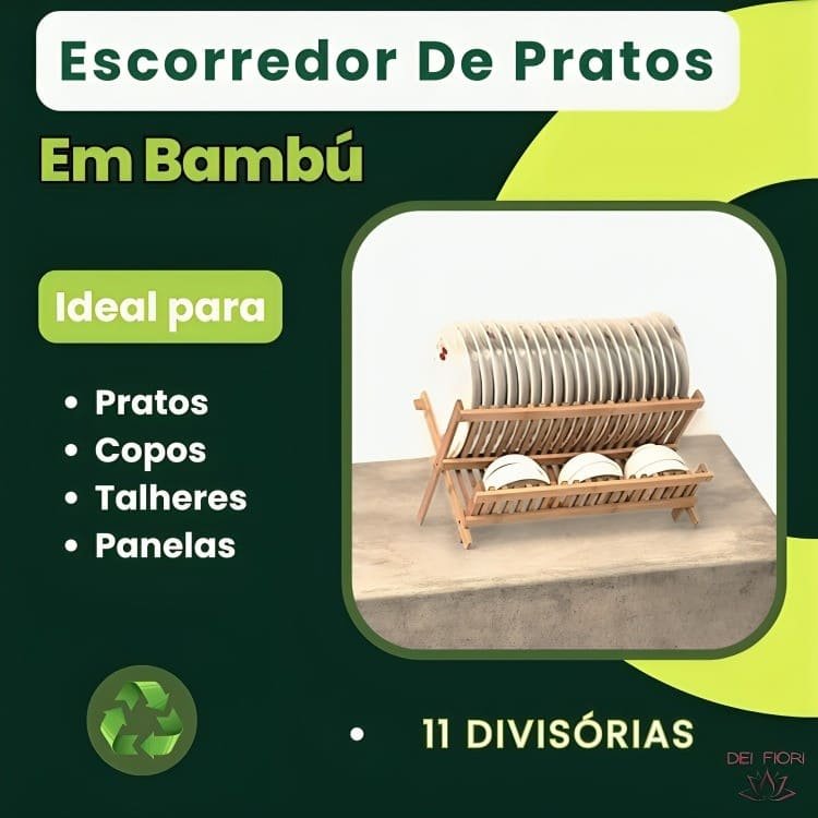 Escorredor Pratos Louça Pia Bambu Natural Dobravel Madeira Resistente Sustentavel Cozinha Divisorias - 2