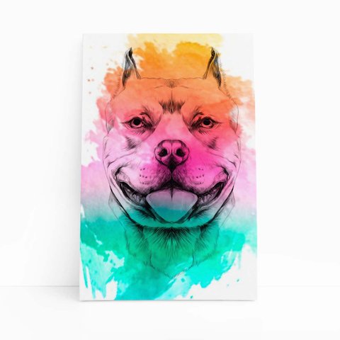 Quadro Pitbull Cachorro Tinta Aquarela Canvas 20x30cm