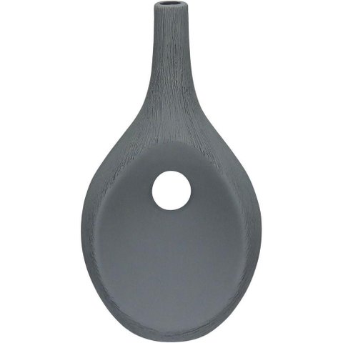 Vaso Decorativo Enfiete Casa Aparador Garrafa Home&co Cerâmica 31x16x11cm Cinza